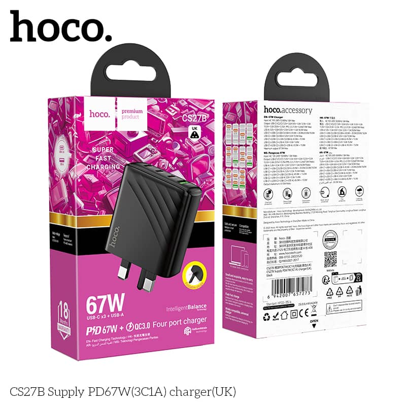 Hoco CS27B Supply PD67W (3C1A) Charger Set – C to C UK Plug