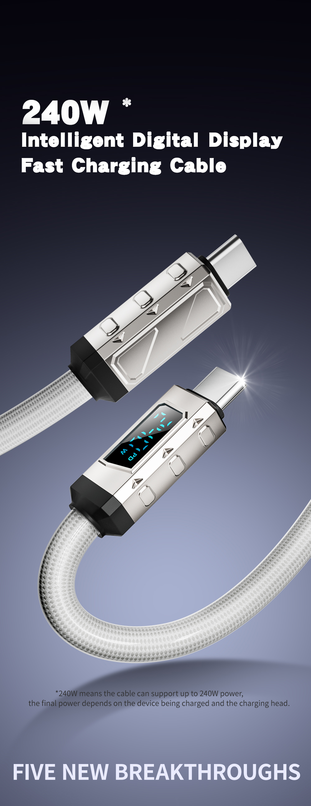 IGGYX Smart 240W Fast Charging Cable with Real-Time Power Display
