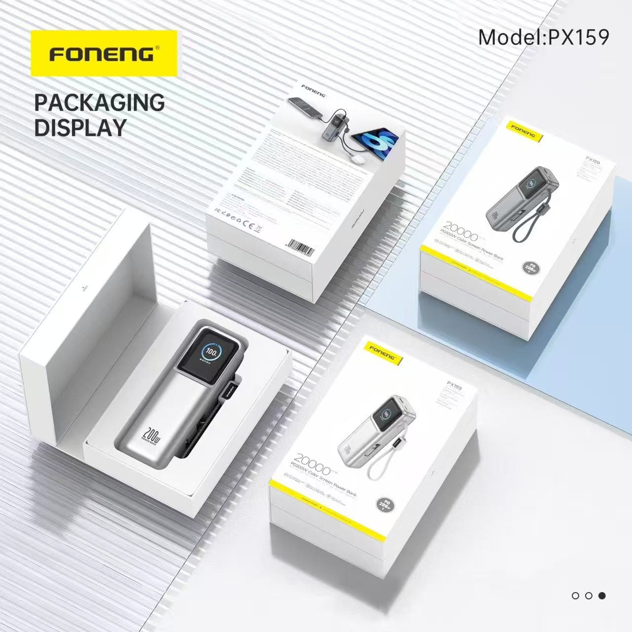 Foneng  PX159 20,000mAh 200W PD Fast Charging Power Bank with Retractable Cable & TFT Display