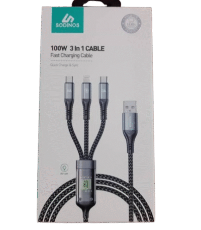 🔌 SODINOS 100W 3-in-1 Fast Charging Cable