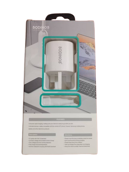 SODINOS 35W Fast Charger Kit | PD + Qualcomm 3.0 | Dual Port | With Cable